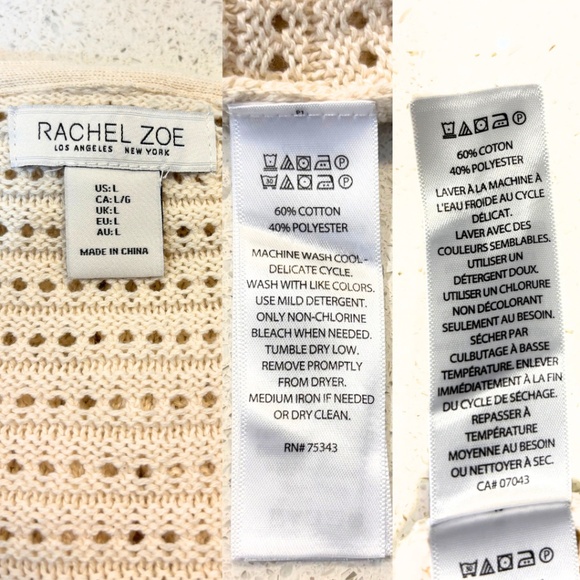 Rachel Zoe Open-Knit Zip Hoodie Cream Size L - Picture 7 of 7